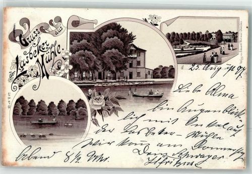 Bargteheide 1897 Vorläufer Lasbeker Mühle Ruderboot Rosenknospe Ort lt. Stempel