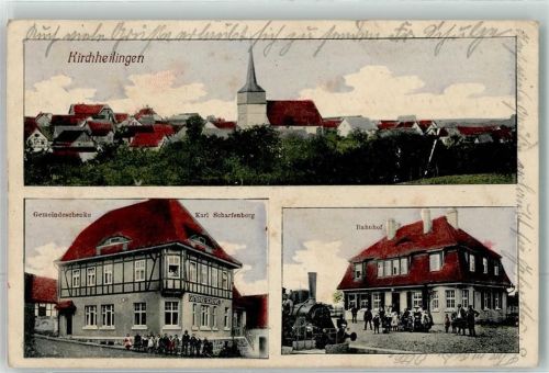 Kirchheilingen 1917 Bahnhof Dampflokomotive Gemeindeschenke Gasthaus Scharfenberg