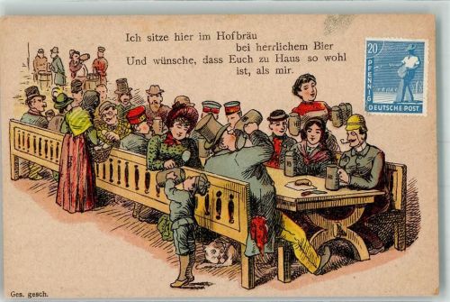 München Vorläufer Druck um 1880 - 89 Vers Biertafel Humor