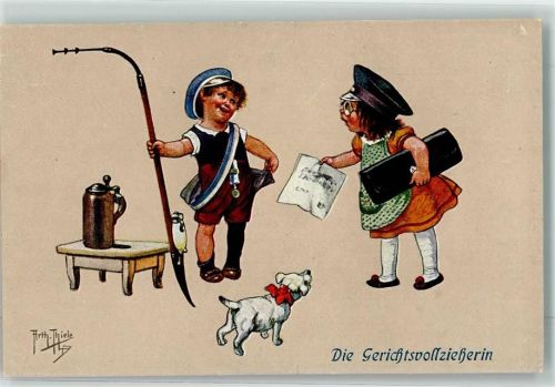 Verlag Gebr. Dietrich Serie 175-4 Gerichtsvollzieherin Kinderhumor Studentika Pfeife Bierkrug Thiele, Arthur