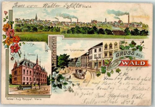 42651 W5650 Wald 1900 Gebrauchsspuren Rathaus Mittlere Kaiserstraße Lithographie