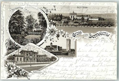 31188 W3201 Derneburg 1898 Gebrauchsspuren Vorläufer Schloß Bahnhof Aussichtsturm Lithogaphie