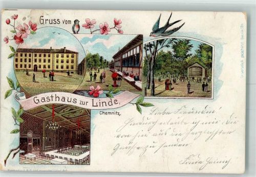 Chemnitz 1903 Gasthaus zur Linde Garten Speisesaal Schwalben