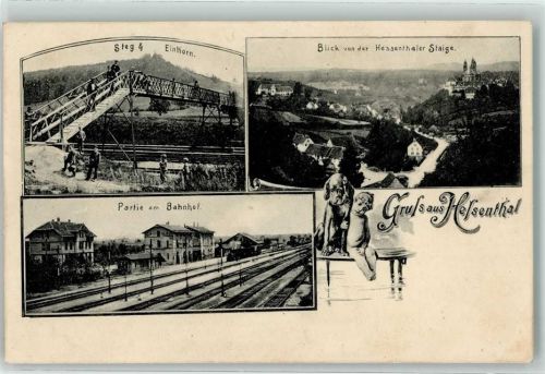 Hessental 1907 Bahnhof Bahnsteig Einkorn Hessentaler Steige Junge mit Dackel