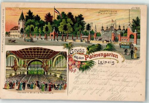 Leipzig Etablissement Palmengarten Festsaal Seltene Lithographie