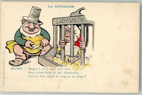 1900 President Kruger - + Ladysmith im Käfig Karikatur