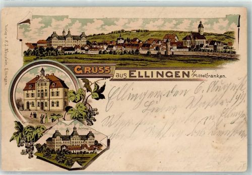 91792 W8836 Ellingen , Bay 1899 Lithographie Rathaus Schloss