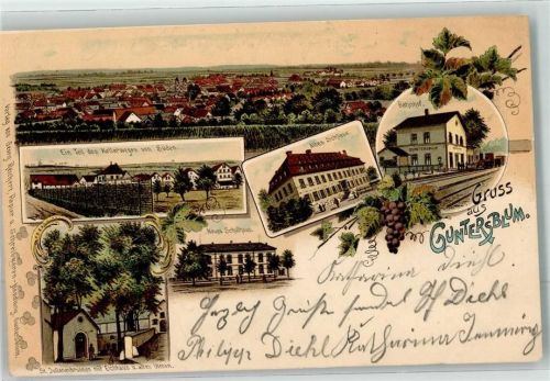 Guntersblum 1905 Bahnhof Altes Schloß Neues Schulhaus St.Julianenbrunnen