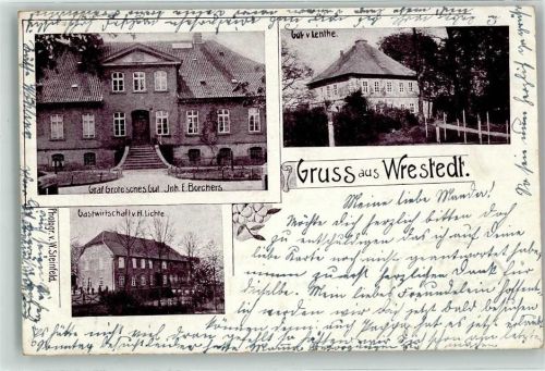 29559 W3114 Wrestedt 1900 Foto AK Graf Grote'sches Gut Gut von Lenthe Gasthaus Lichte Bahnpost Magdeburg-Uelzen Zg. 166