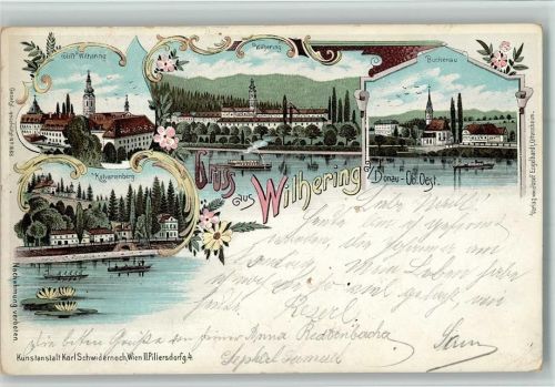 Wilhering Gruss aus - Buchenau, Stift, Ruderboot, Schidernoch AK