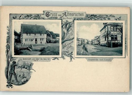 34326 W3509 Altmorschen - Jäger Hirsch Eichhörnchen Gasthaus zum Löwen Hauptstraße