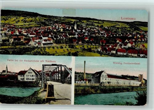 Lustnau 1928 Frottierweberei Fabrik, Neckarbrücke, Total AK