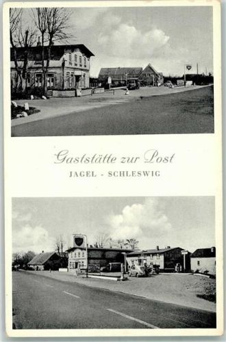 24848 W2381 Jagel b Schleswig Foto AK Gasthaus zur Post Tankstelle VW Käfer