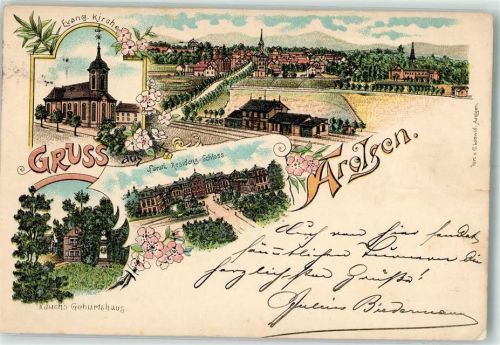 34454 W3548 Arolsen 1898 Lithographie Rauch's Geburtshaus Fürstl. Residenz-Schloß Bahnhof Ev. Kirche
