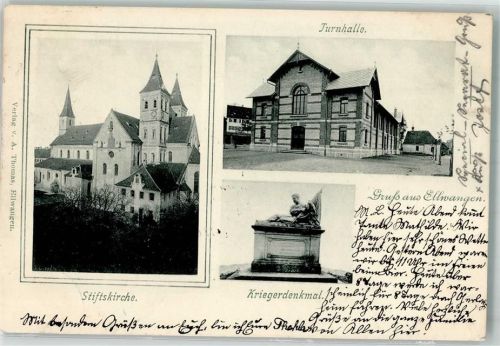 Ellwangen 1898 Stiftskirche Kriegerdenkmal Turnhalle