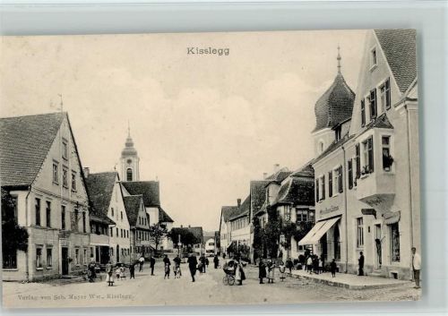 88353 W7964 Kißlegg 1909 - Gasthaus u. Strassenansicht , Kinderwagen, viele Menschen AK
