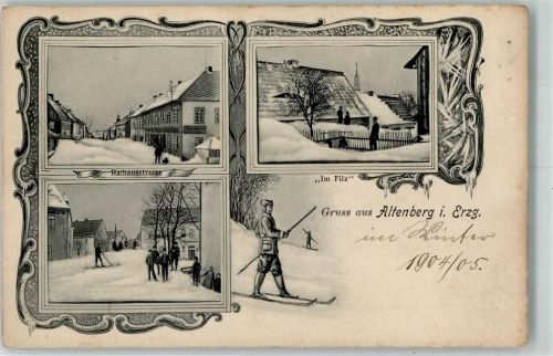 Altenberg 1905 Skiläufer Zugeschneite Häuser Winter