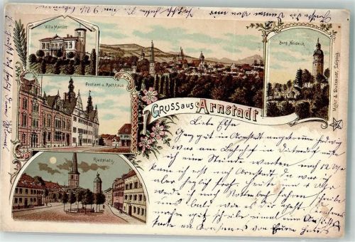 Arnstadt 1899 Postamt Rathaus Riedplatz Villa Marlitt Burg Neideck