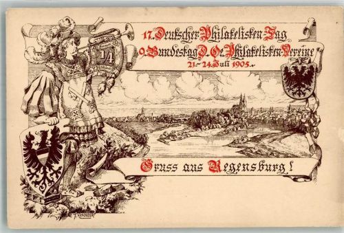 Regensburg 1905 9. Bundestag d. Phila Vereins Wappen Trompeter sign. Haseneder