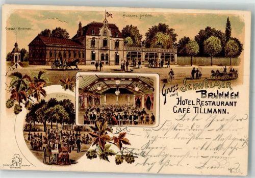 Schwelm 1900 Gesund-Brunnen Hotel Schwelmer Brunnen Saal Bahnpost Aachen-Hagen