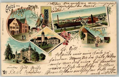 Au 1898 Lithographie Singvogel Marktplatz Rathaus Schloß Marktplatz Post