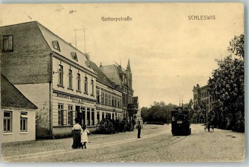 Schleswig 1912 Gottorpstraße Straßenbahn Hotel-Restaurant Köster