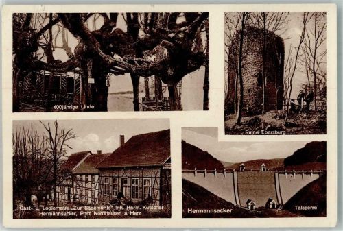 Herrmannsacker Posthilfstelle Hermannsacker Talsperre Staumauer Gasthaus "Zur Sägemühle" Ruine Ebersburg 400 jähr. Linde