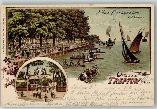 Treptow 1900 Gasthaus Etablissement Neues Eierhäuschen Ruderboote Segelboote Dampferanlegestelle