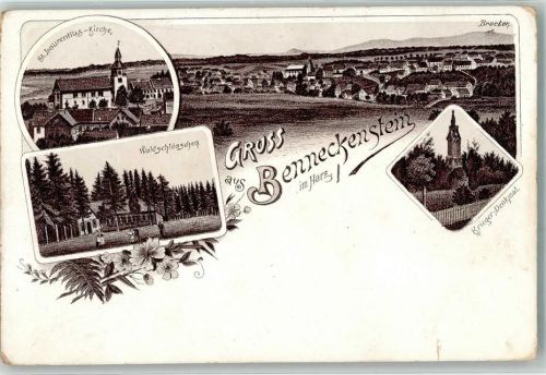 Benneckenstein Vorläufer Kriegerdenkmal Waldschlößchen St. Laurentius-Kirche Lithographie