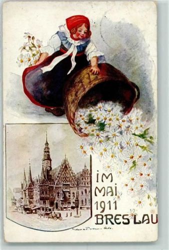 Breslau 1911 Margueritentag Tracht Korb Margerithen