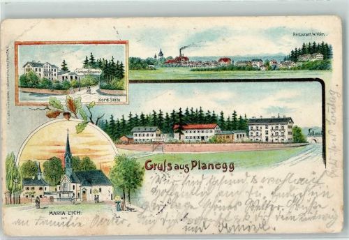Planegg 1899 Schlossbrauerei Restaurant Maria Eich Lithographie