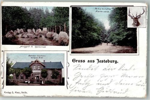 Jesteburg 1903 Bahnhof-Gasthaus Hünengrab Kleckerwald Hirschgeweih Bahnpost Wittenberg- Zg. 664
