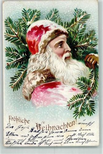 Fröhliche Weihnachten! Der Weißbärtige trägt einen Tannenbaum
