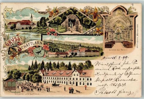 82067 W8021 Schäftlarn 1899 Lithographie Kloster Grotte Brauerei Gasthaus