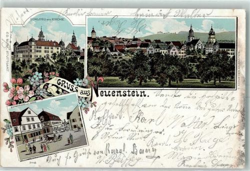 Neuenstein 1898 Schloss mit Kriche Rathaus Bierbrauerei Zur Sonne