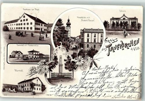 Taufkirchen 1898 Hauptplatz Rieder's Bazar Schule Pfarrhof Bahnhof Gasthaus zur Post