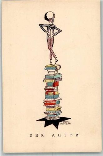 sign. Sascha Kronburg : Der Auto mit Büchern Beruf Wiener Kunst Künstler