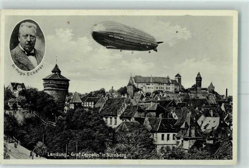 Nürnberg 1936 Graf Zeppelin LZ 127 Besuch 1931 Neuer Flugplatz + Dr. Hugo Eckener AK