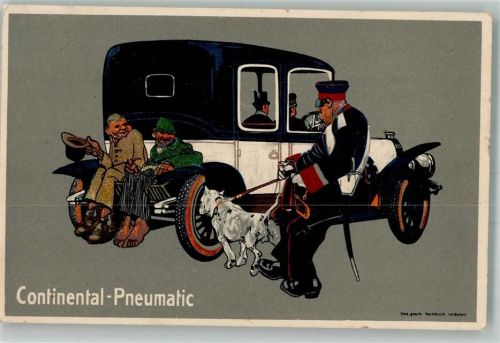 1918 Auto Bettler Vagabunden Polizei mit Hund Humor