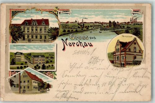 Nerchau 1905 Kaiserl. Postamt Wiesenbad Beamtenschule Stadthaus
