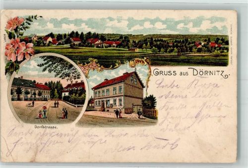 Dörnitz 1904 Dorfstraße Geschäftshaus Lithographie