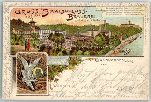 Giebichenstein 1898 Saalschloss-Brauerei Steinrelief Kaiser Wilhelm I. und Friedrich III.