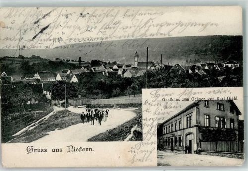 Niefern Gasthaus Zum Ochsen von Karl Diehl Bahnpost Karlsruhe - Mühlacker Zug 1205