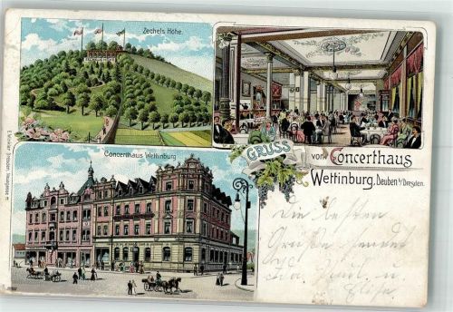 Deuben 1906 Zechels Höhe Konzerthaus Wettinburg Speisesaal Lithographie