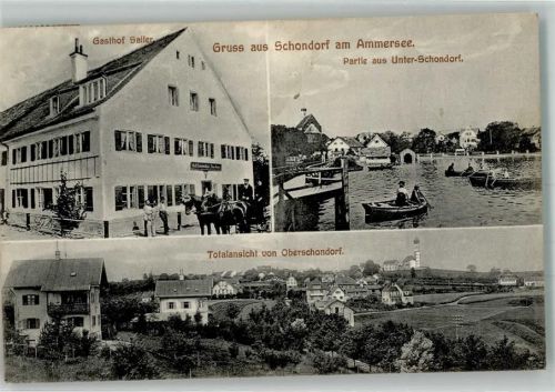 Schondorf 1912 Unter-Schondorf Gasthaus Sailer Ammersee Ruderboote