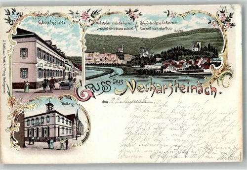 Neckarsteinach 1897 Gasthaus zur Harfe Rathaus