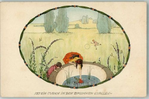 M.Munk Nr. 1144 Ist ein Mann in den Brunnen gefallen , Puppen