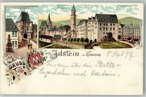 65510 W6270 Idstein 1897 Lithographie Rathaus Schlosseingang Baugewerkschule