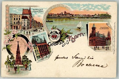 Thorn Torun 1902 Lithographie Altstädische Markt Kopernikus Denkmal Artushof Kaiserl. Postamt