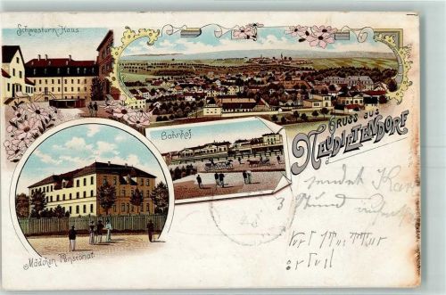 Neudietendorf 1899 Schwestern-Haus Bahnhof Mädchen-Pensionat Lithographie